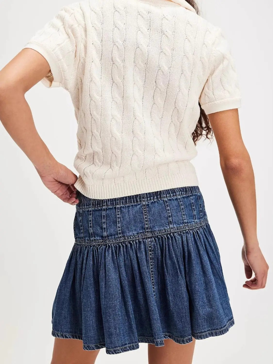 Dark Blue Tiered Denim Mini Skirt
