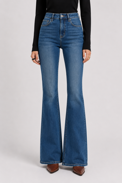 Mid Blue High-Waist Flared Jeans