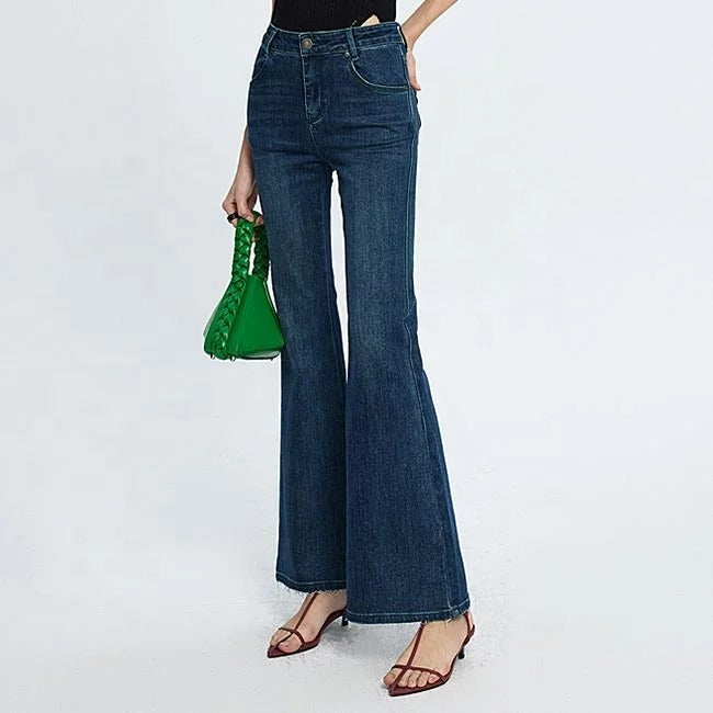 Dark Blue Cropped Flared Jeans
