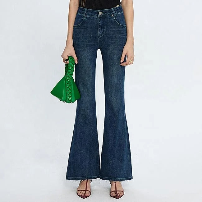 Dark Blue Cropped Flared Jeans