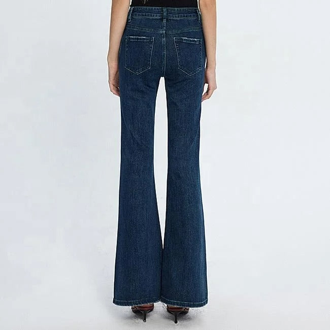 Dark Blue Cropped Flared Jeans