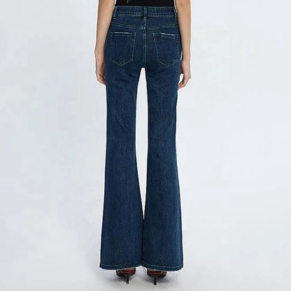 Dark Blue Cropped Flared Jeans