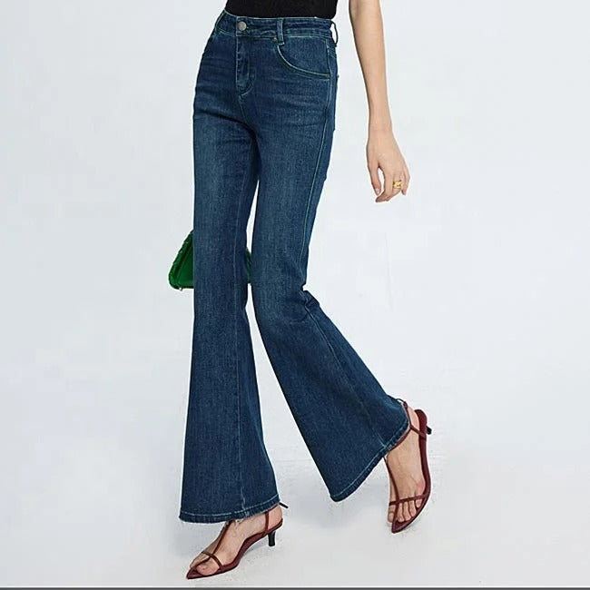 Dark Blue Cropped Flared Jeans