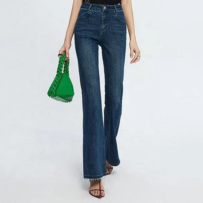 Dark Blue Cropped Flared Jeans