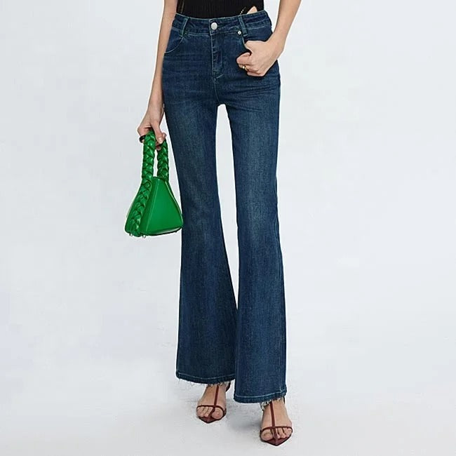 Dark Blue Cropped Flared Jeans