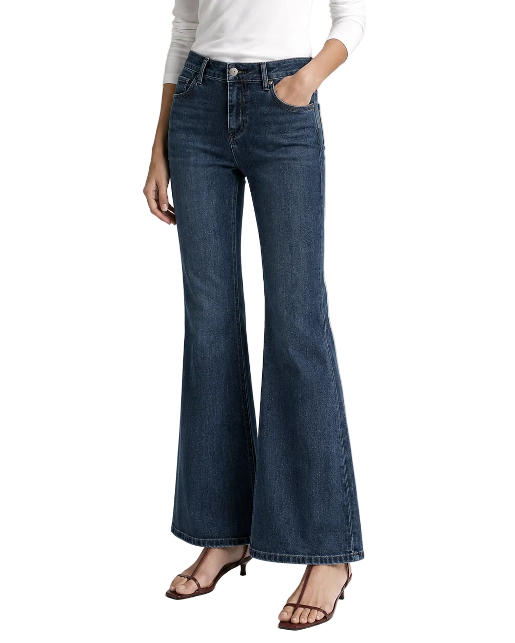 Dark Blue Cropped Flared Jeans