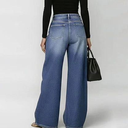 Mid Blue Eyelet Wide Leg Jeans