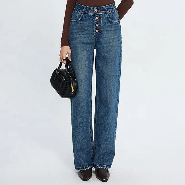 Mid Blue High-Waist Wide Leg Jeans