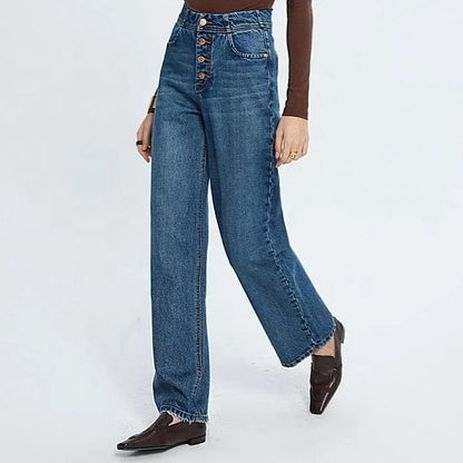 Mid Blue High-Waist Wide Leg Jeans