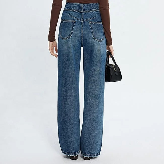 Mid Blue High-Waist Wide Leg Jeans
