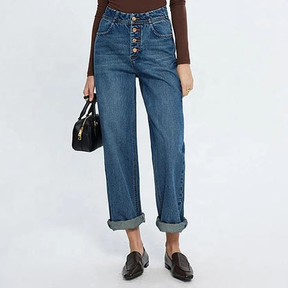 Mid Blue High-Waist Wide Leg Jeans