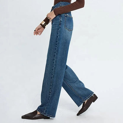 Mid Blue High-Waist Wide Leg Jeans