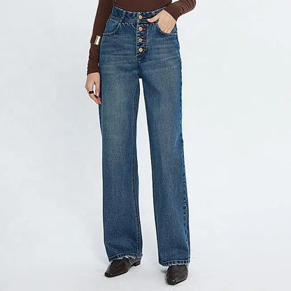 Mid Blue High-Waist Wide Leg Jeans