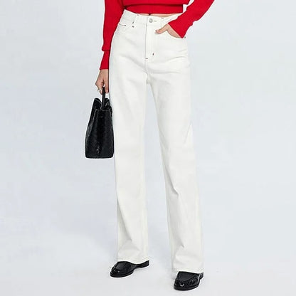 White High-Waist Straight Leg Jeans