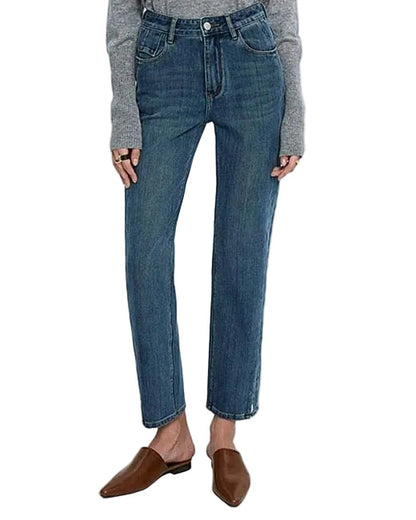 Mid Blue Cropped Straight Leg Jeans
