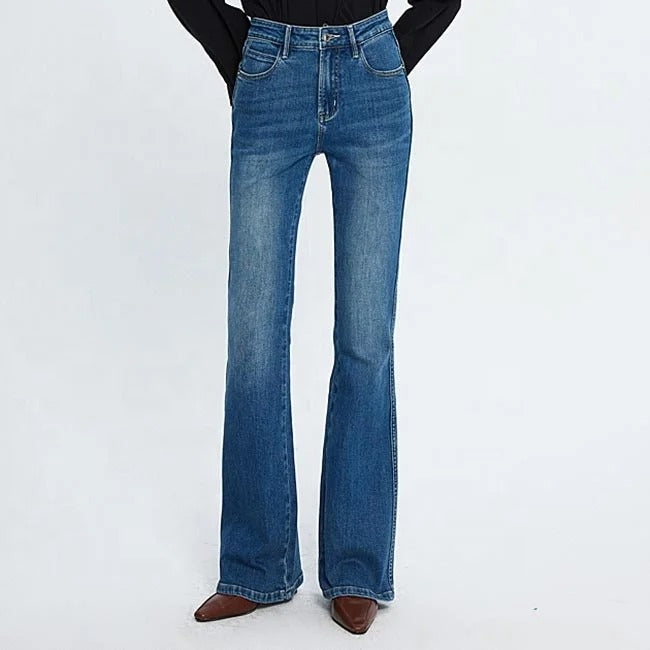 Mid Blue High-Waist Flared Jeans