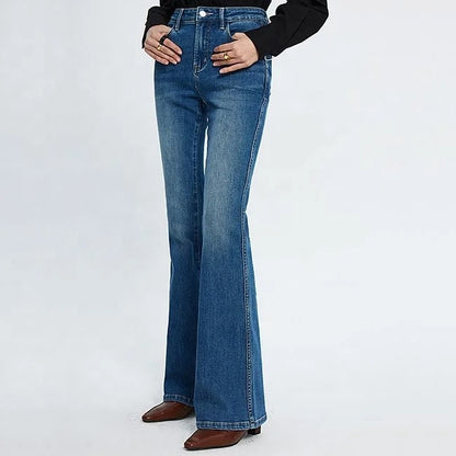 Mid Blue High-Waist Flared Jeans