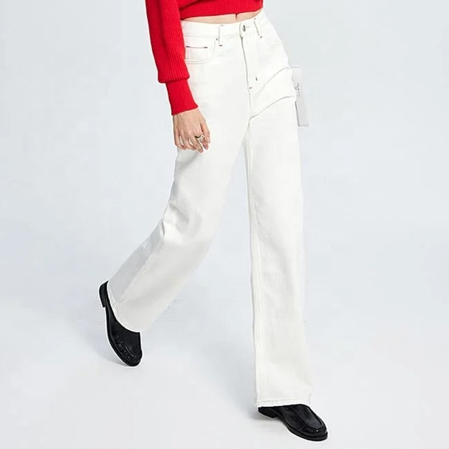 White High-Waist Straight Leg Jeans
