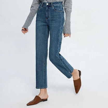 Mid Blue Cropped Straight Leg Jeans