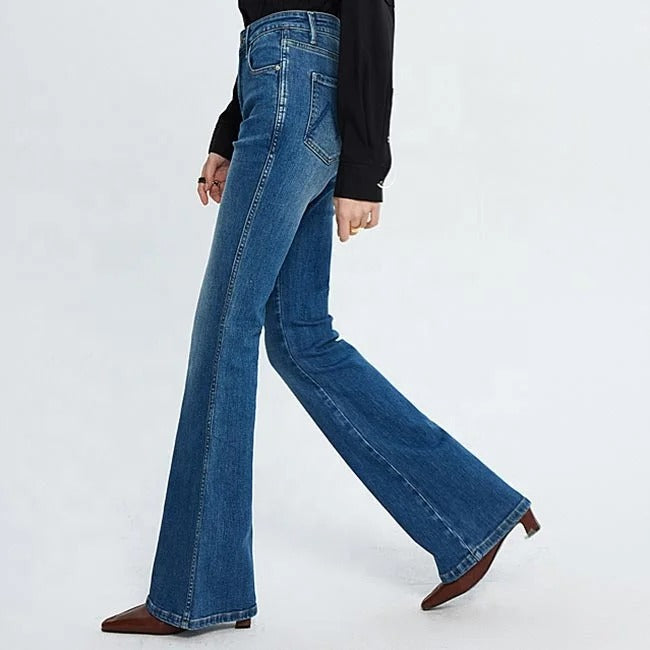 Mid Blue High-Waist Flared Jeans
