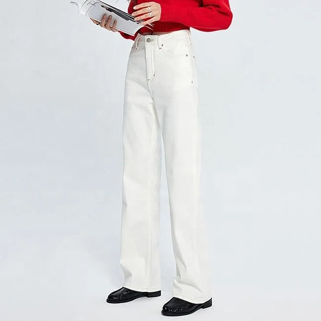 White High-Waist Straight Leg Jeans