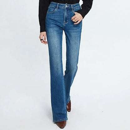 Mid Blue High-Waist Flared Jeans