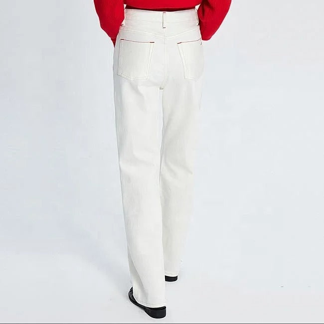 White High-Waist Straight Leg Jeans