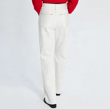 White High-Waist Straight Leg Jeans