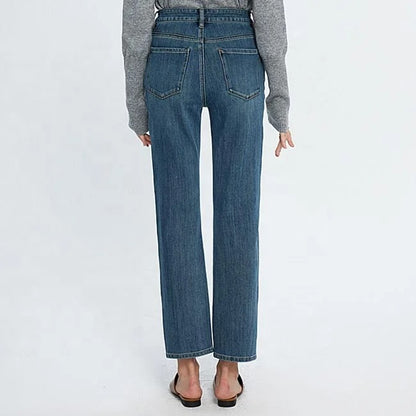Mid Blue Cropped Straight Leg Jeans