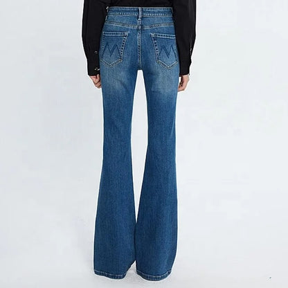 Mid Blue High-Waist Flared Jeans